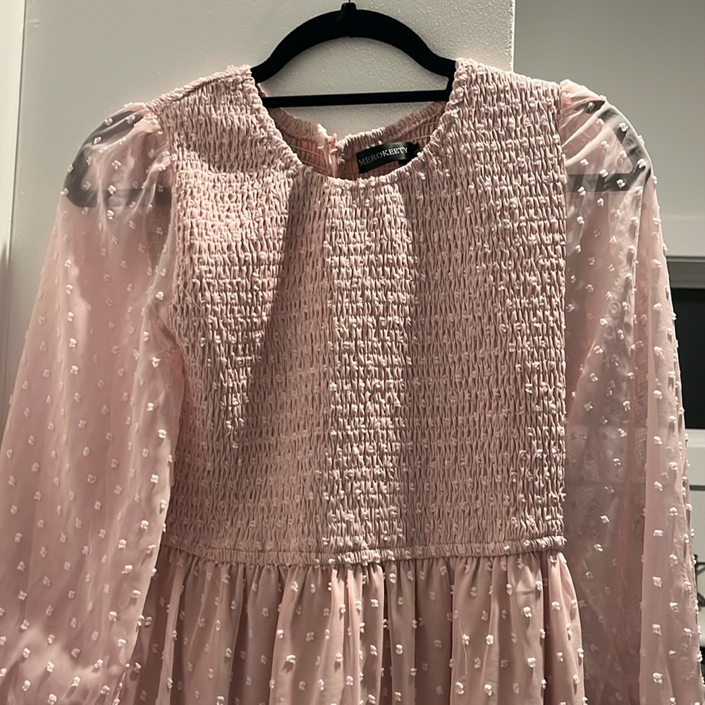 Amazon Pink Swiss Dot Dress- MIDI